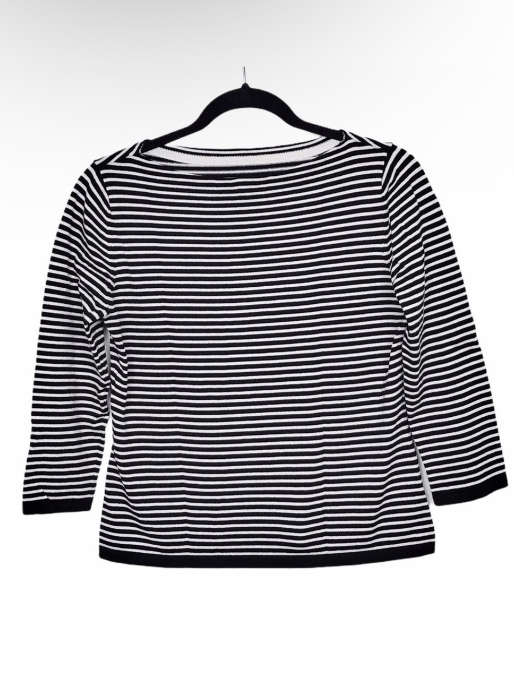 Black and White Stripe 3/4 Sleeve Knit Top